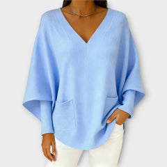 Soft Ribbed V-Neck Relaxed Knit Top