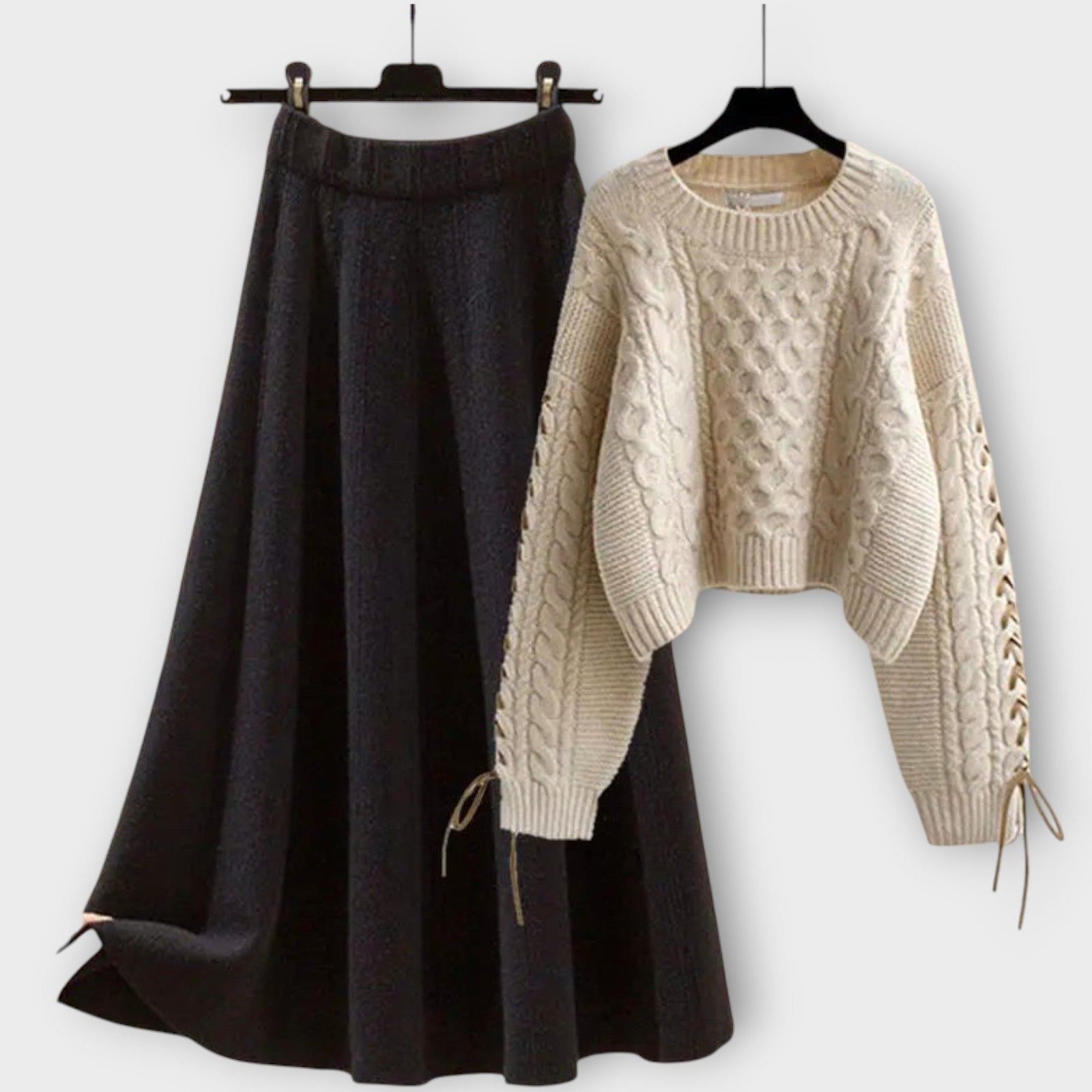Cable Knit Sweater & Midi Skirt Set