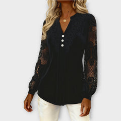 Elegant Lace Sleeve Pleated Blouse