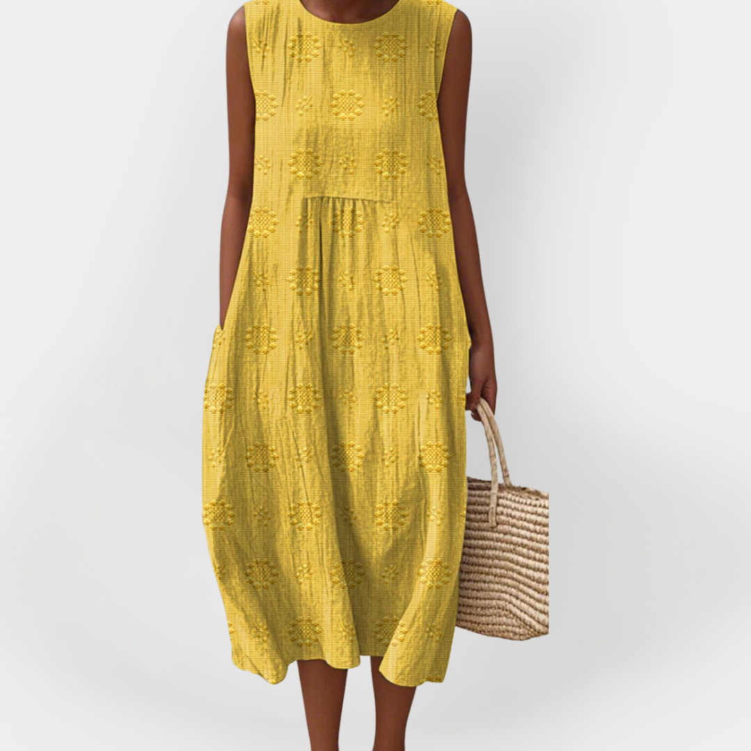 Elegant Sleeveless Cotton Dress with Pockets