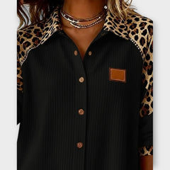 Leopard Patchwork Button-Down Top