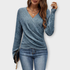 Soft Wrap-Style V-Neck Knit Top