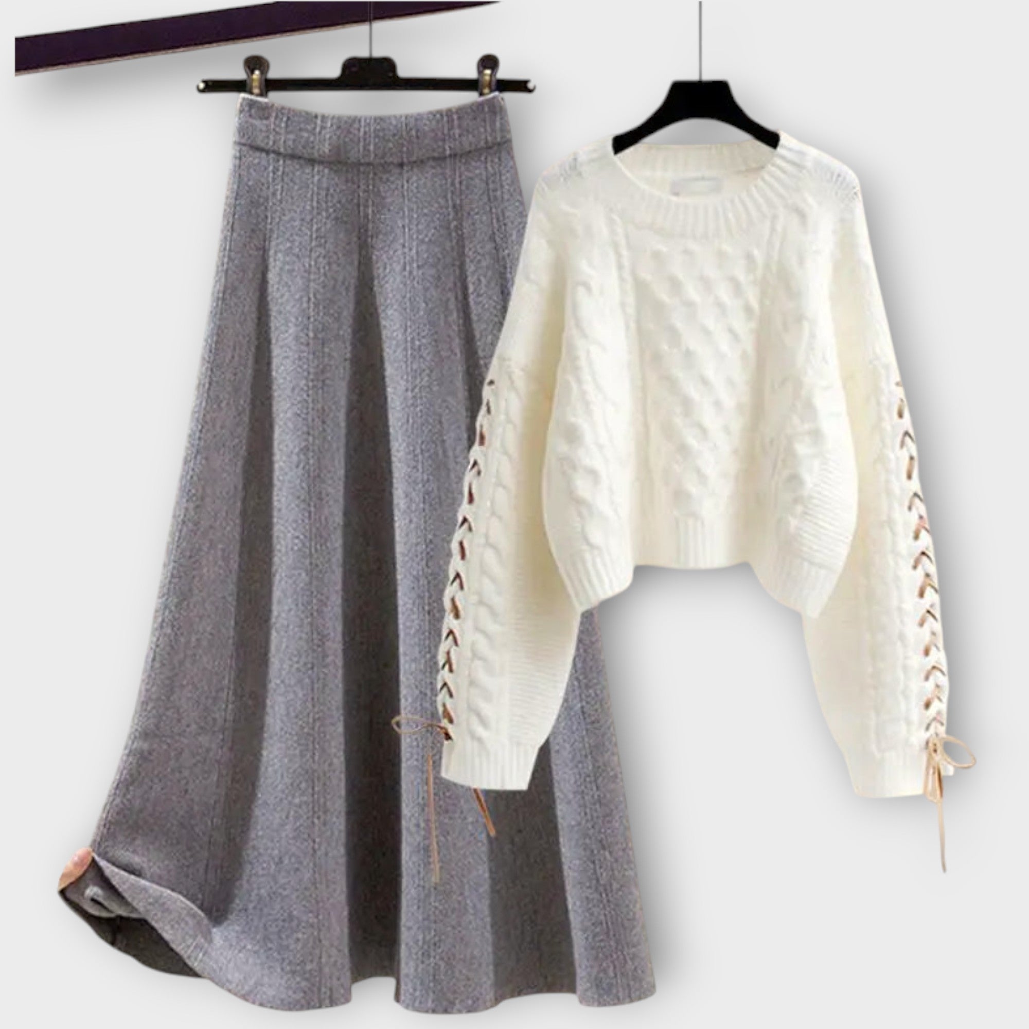 Cable Knit Sweater & Midi Skirt Set