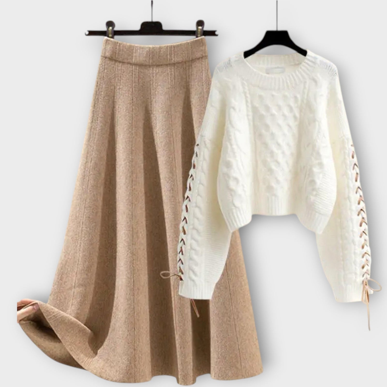 Cable Knit Sweater & Midi Skirt Set