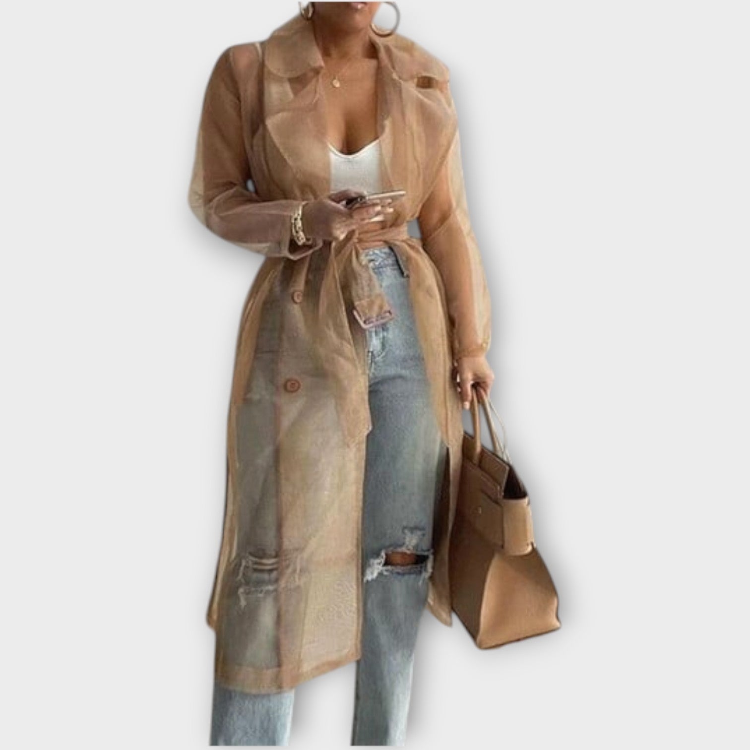 Sheer Belted Trench Coat