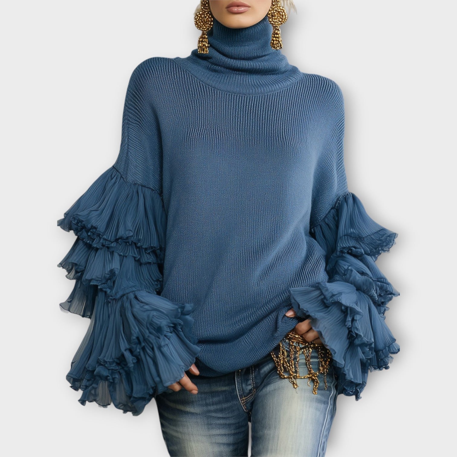 Statement Ruffle-Sleeve Turtleneck Sweater