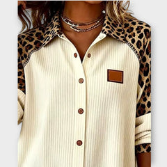 Leopard Patchwork Button-Down Top