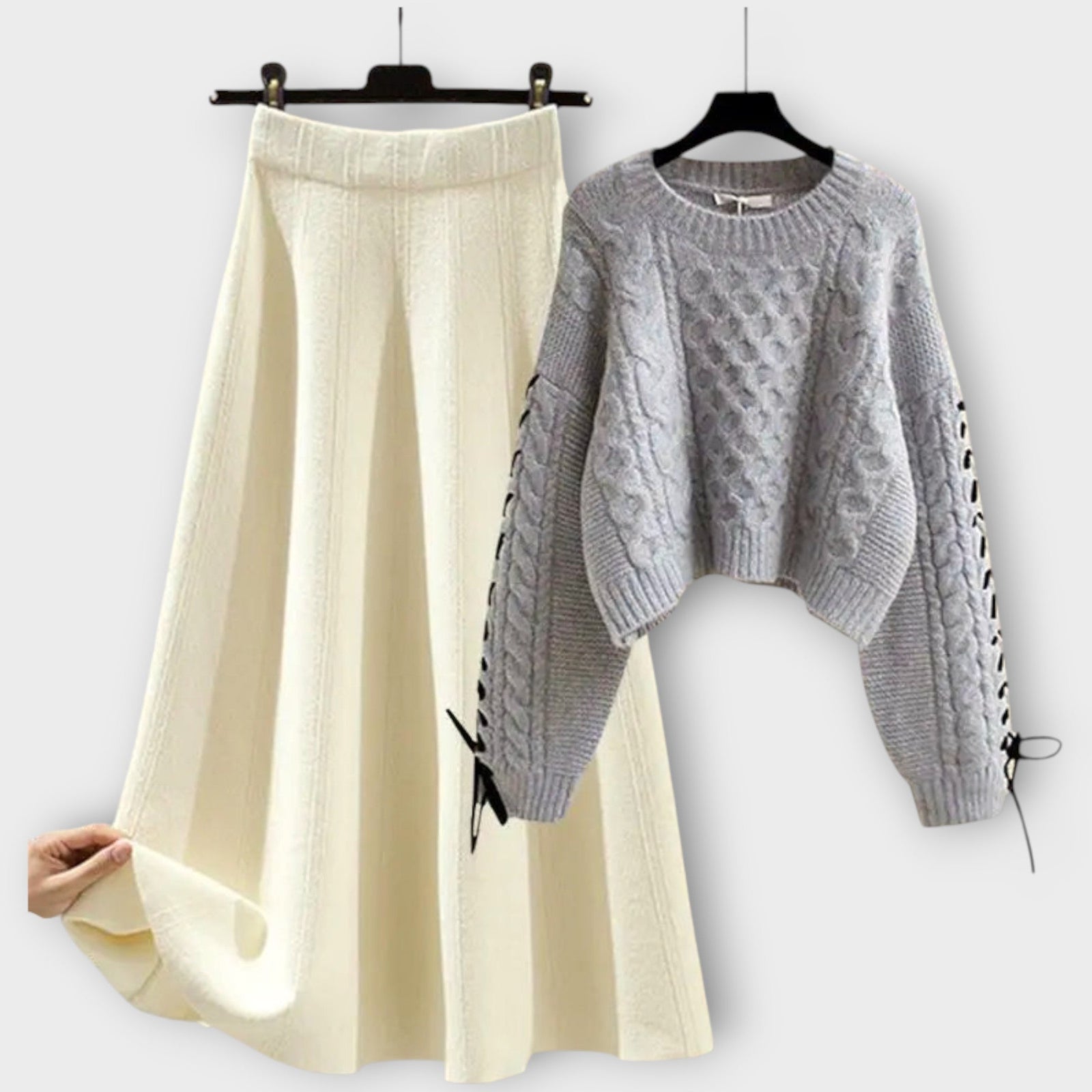 Cable Knit Sweater & Midi Skirt Set