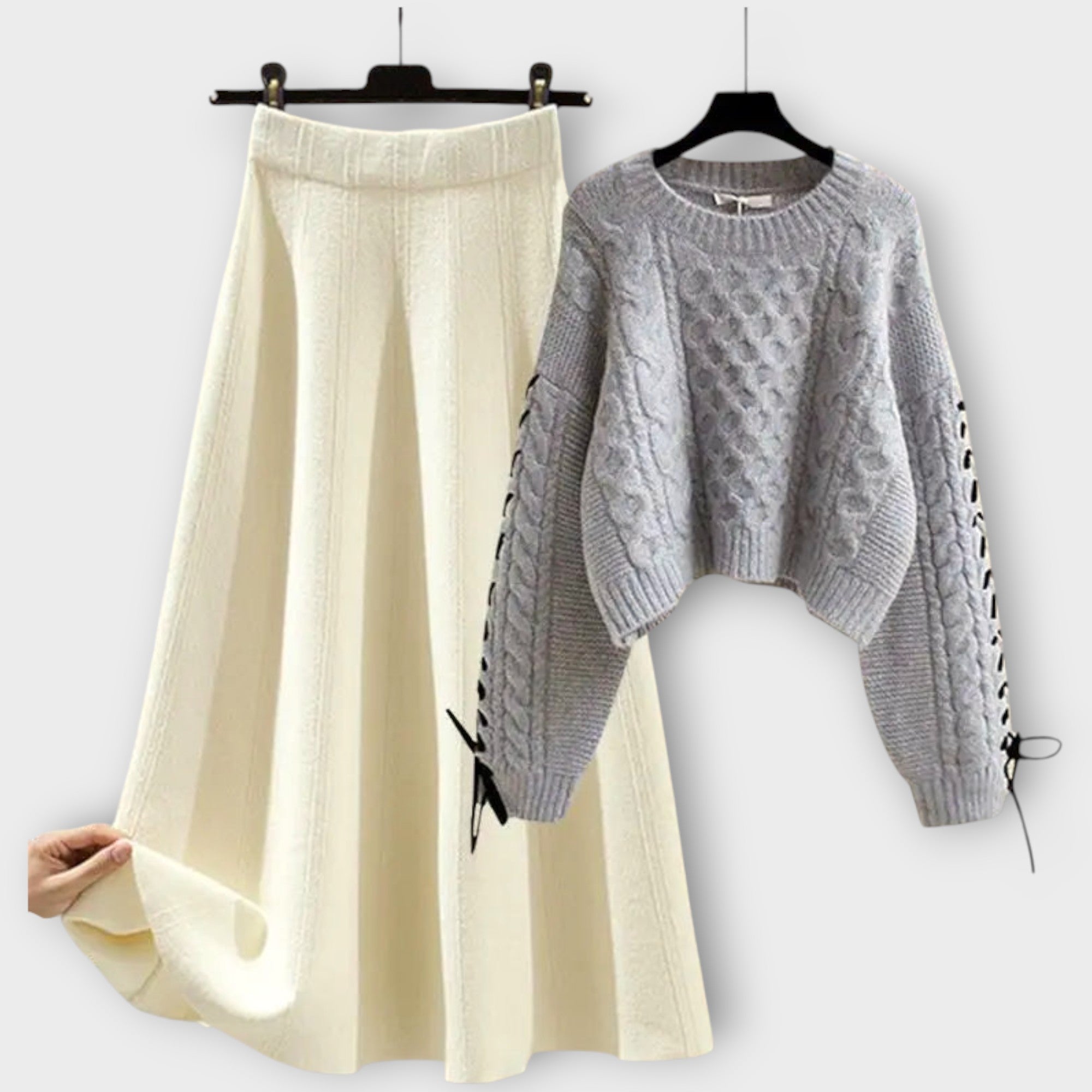 Cable Knit Sweater & Midi Skirt Set