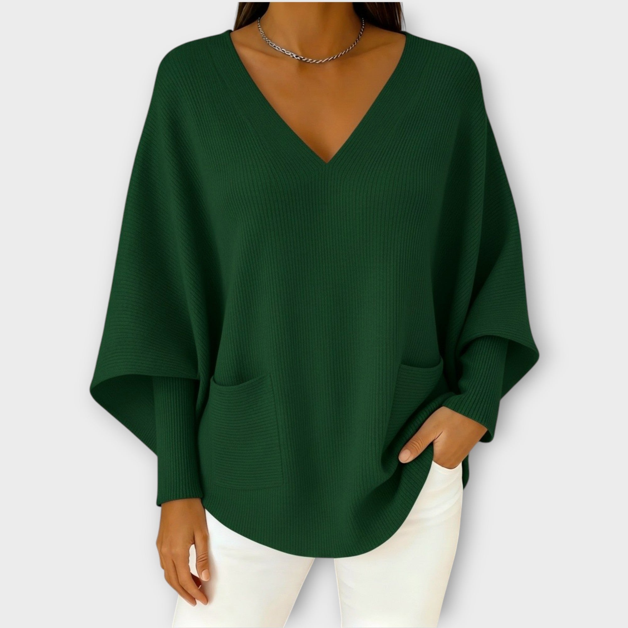 Soft Ribbed V-Neck Relaxed Knit Top