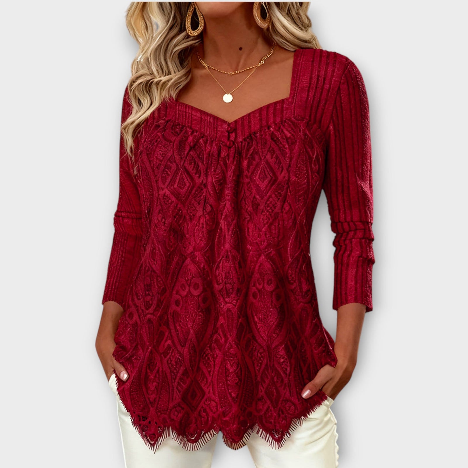 Elegant Lace Knit V-Neck Top