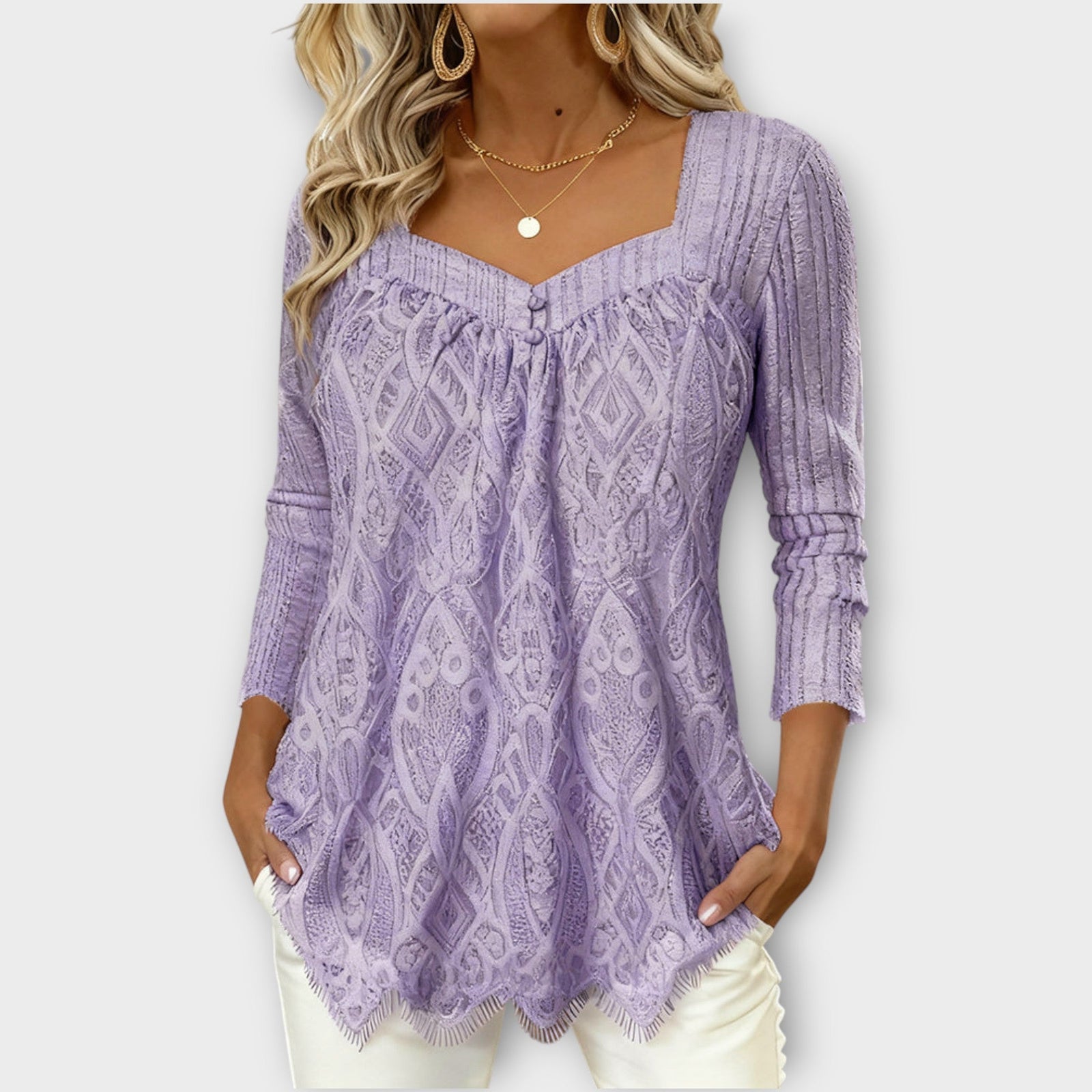 Elegant Lace Knit V-Neck Top