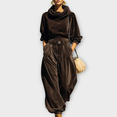 Velvet Draped Top & Wide-Leg Pants Set