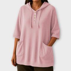 Button-Front Hoodie Top with Pockets