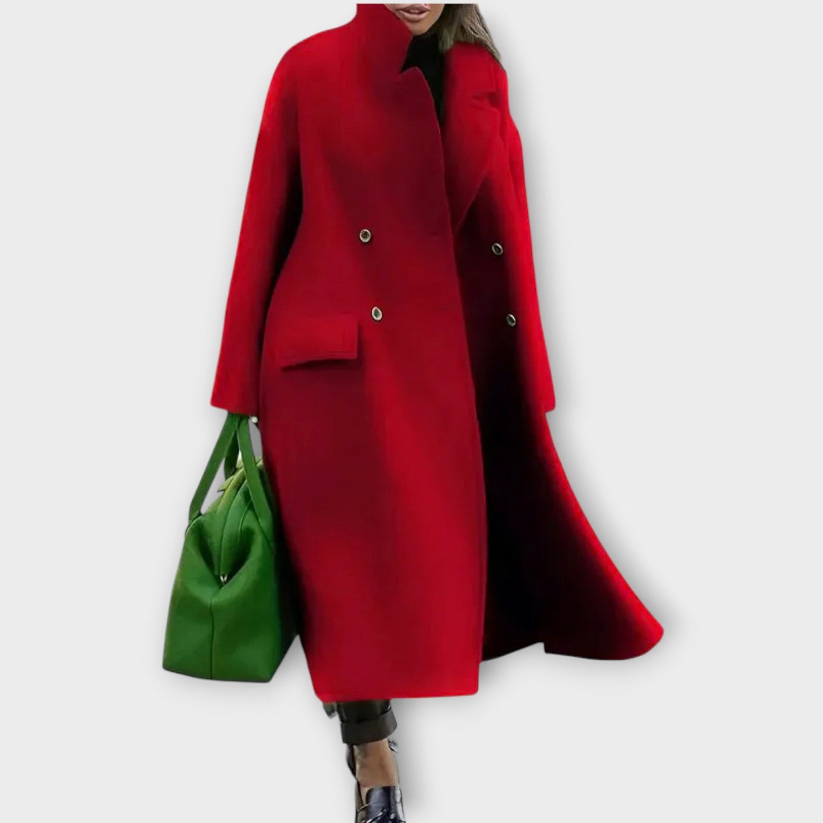 Wool-Blend Double-Breasted Long Coat