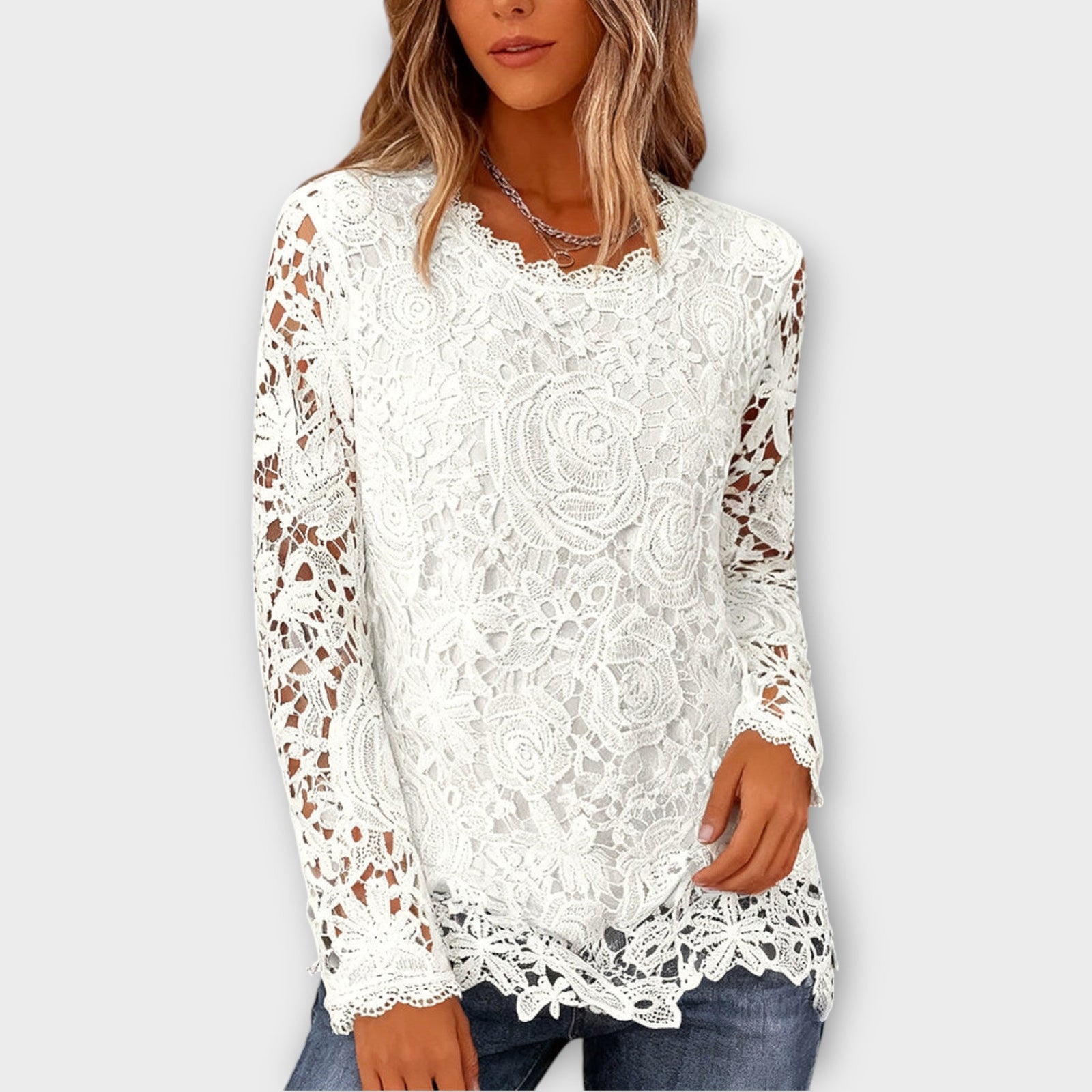 Elegant Floral Lace Long-Sleeve Top