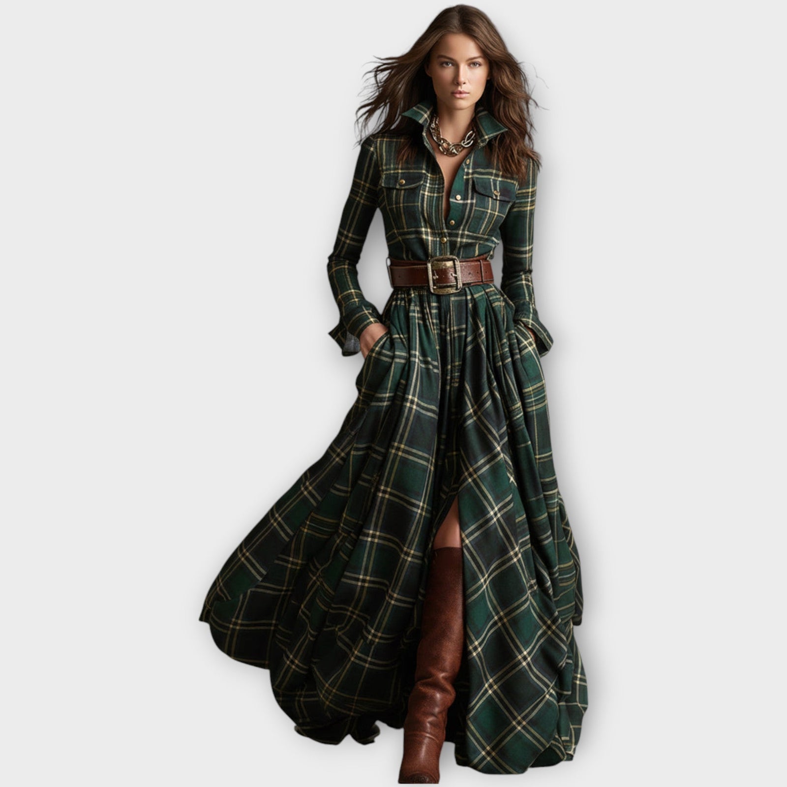 Retro Plaid Maxi Dress