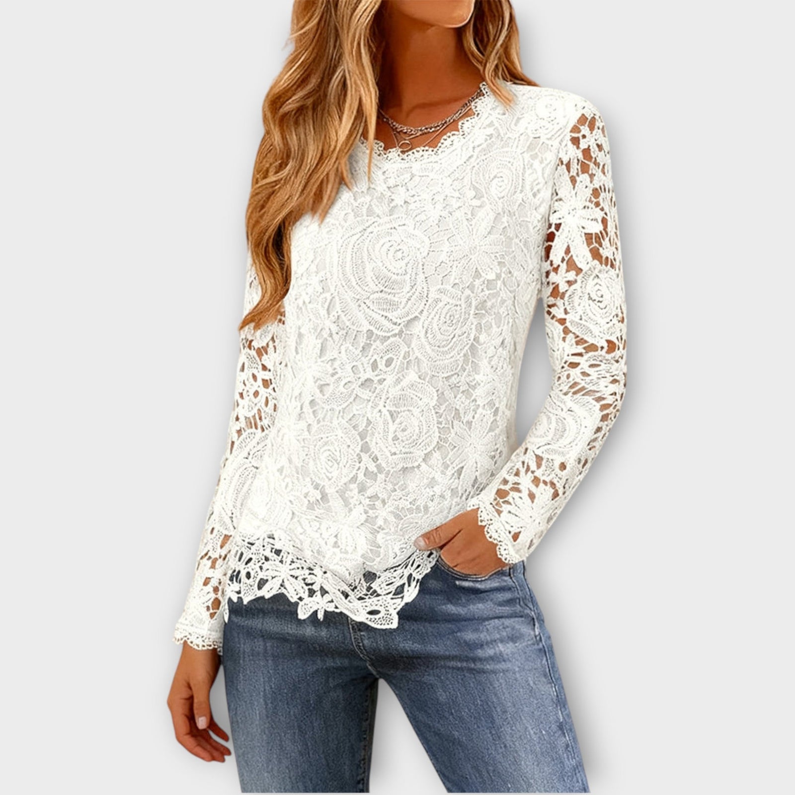 Elegant Floral Lace Long-Sleeve Top