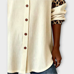 Leopard Patchwork Button-Down Top