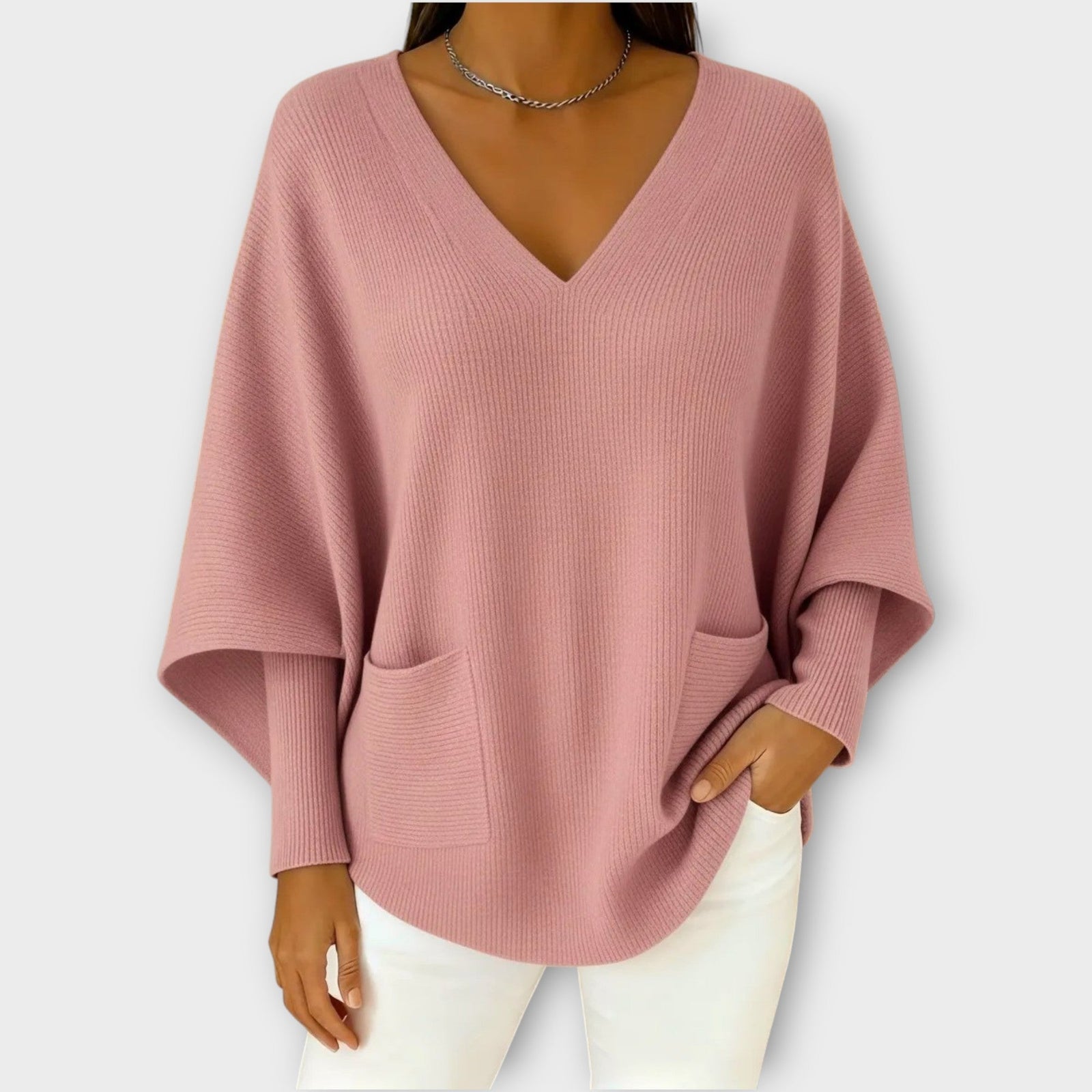 Soft Ribbed V-Neck Relaxed Knit Top