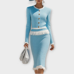 Elegant Fringe Trim Two-Piece Skirt Set