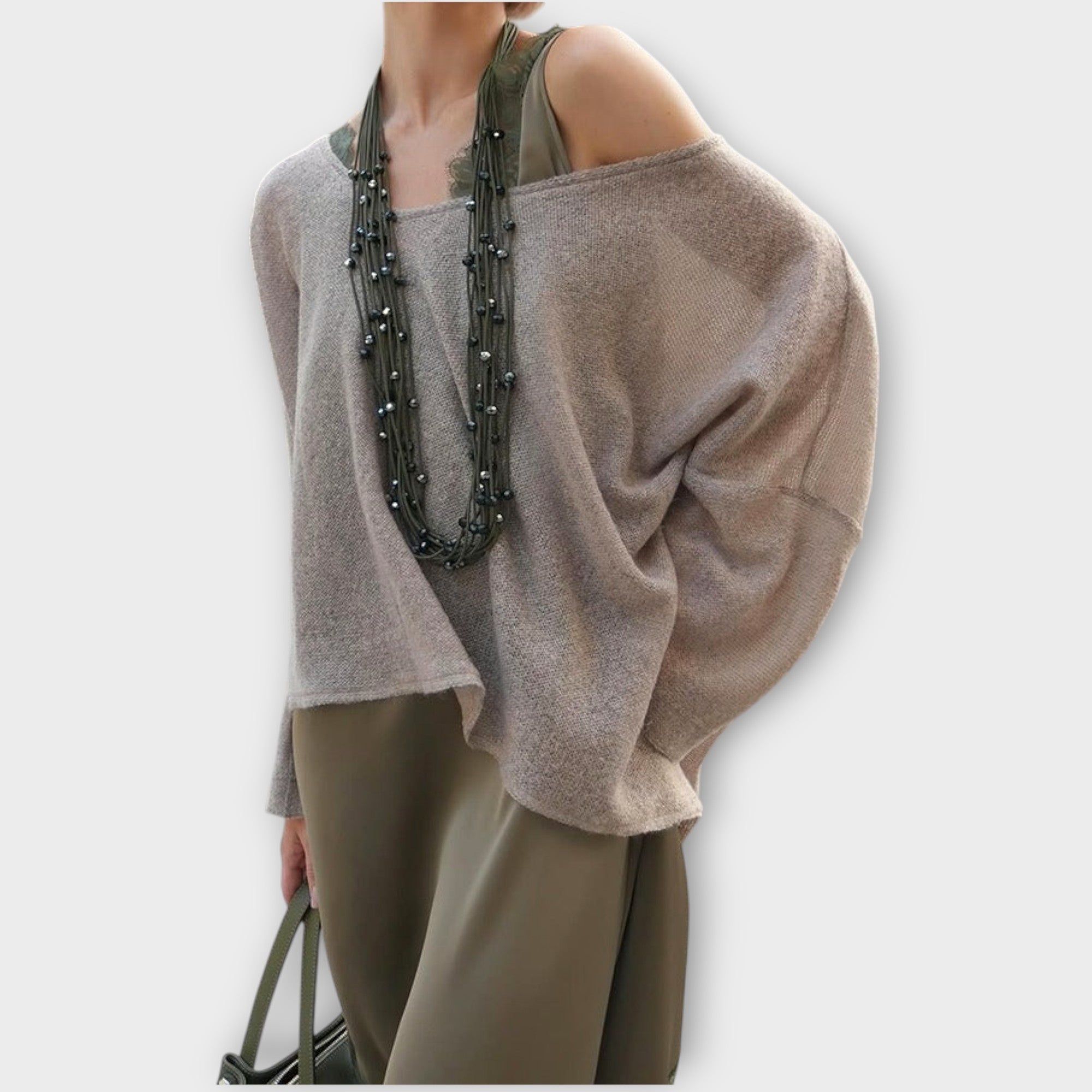 Satin Lace Hem Midi Skirt with Relaxed Sweater Set