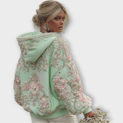 Luxury Pearl Embellished Pink Couture Hoodie