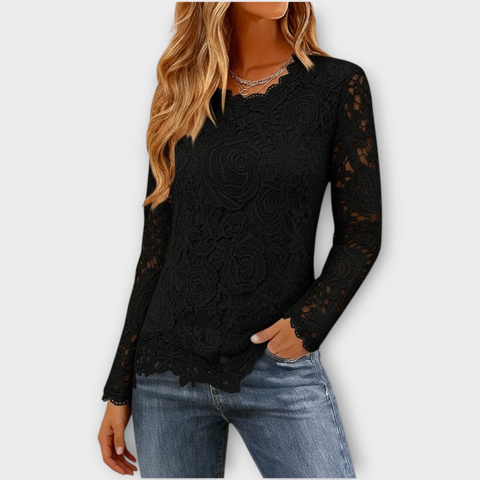 Elegant Floral Lace Long-Sleeve Top