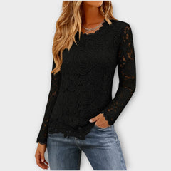 Elegant Floral Lace Long-Sleeve Top