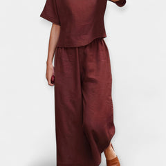 Airy Trouser Set with Short-Sleeved Top