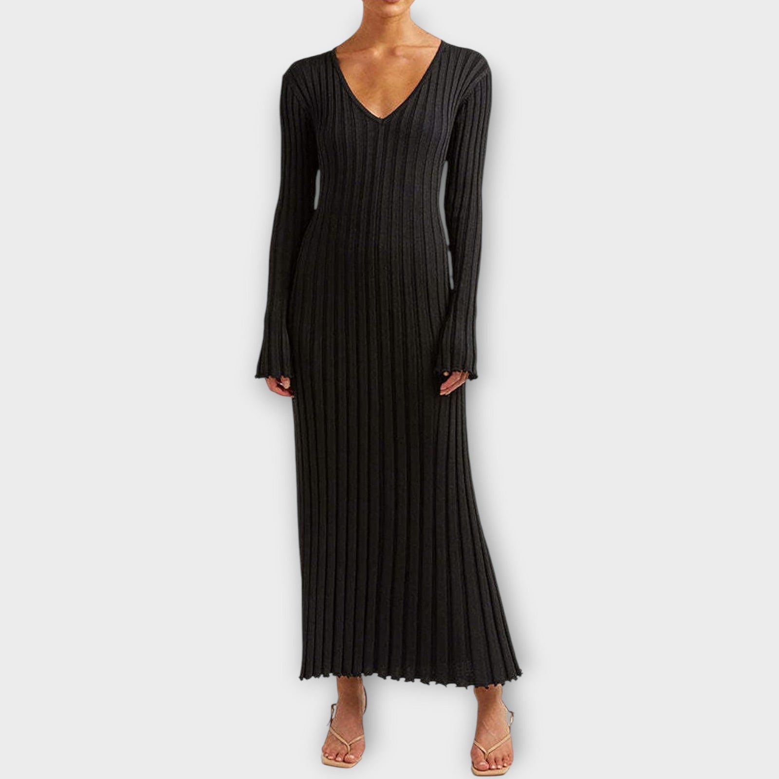 Ribbed Knit Flare Maxi Dress