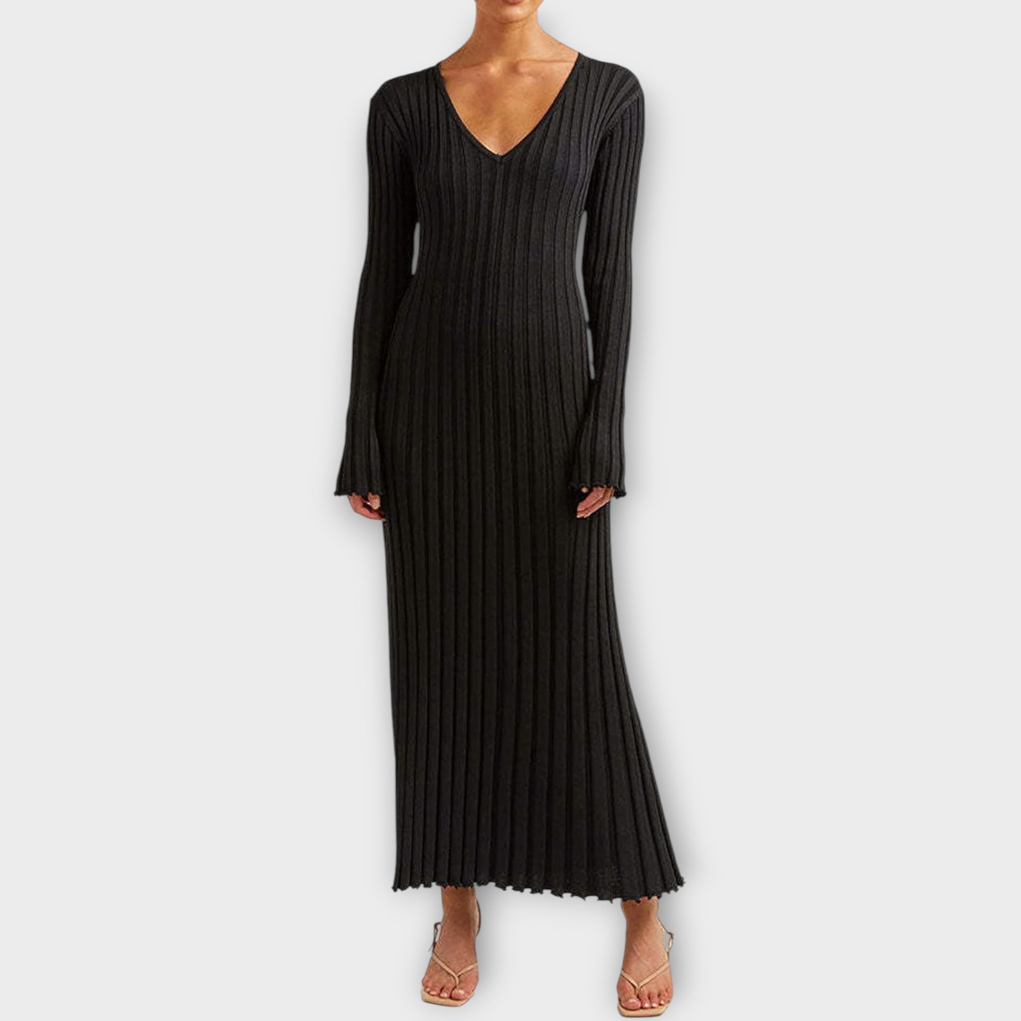 Ribbed Knit Flare Maxi Dress