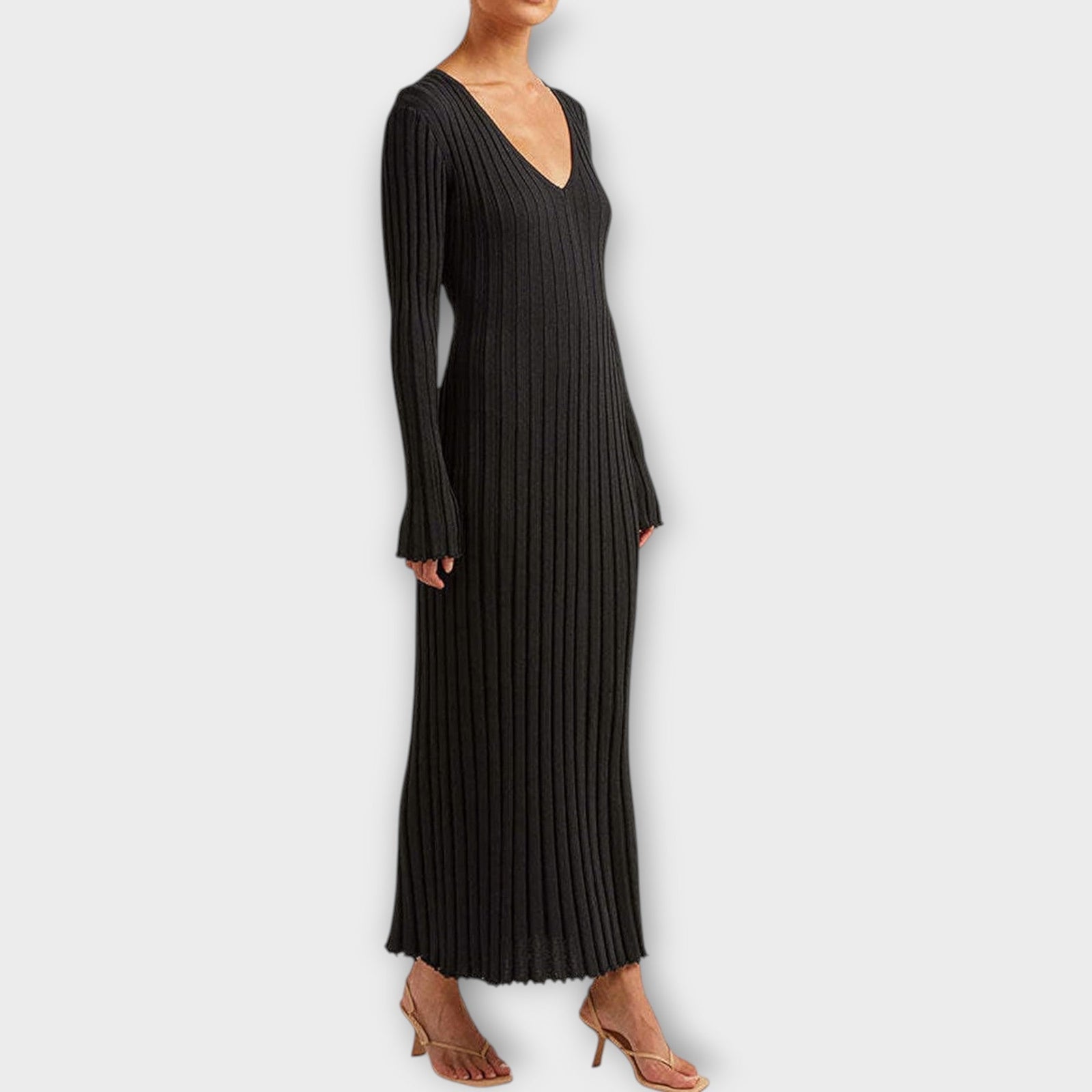 Ribbed Knit Flare Maxi Dress
