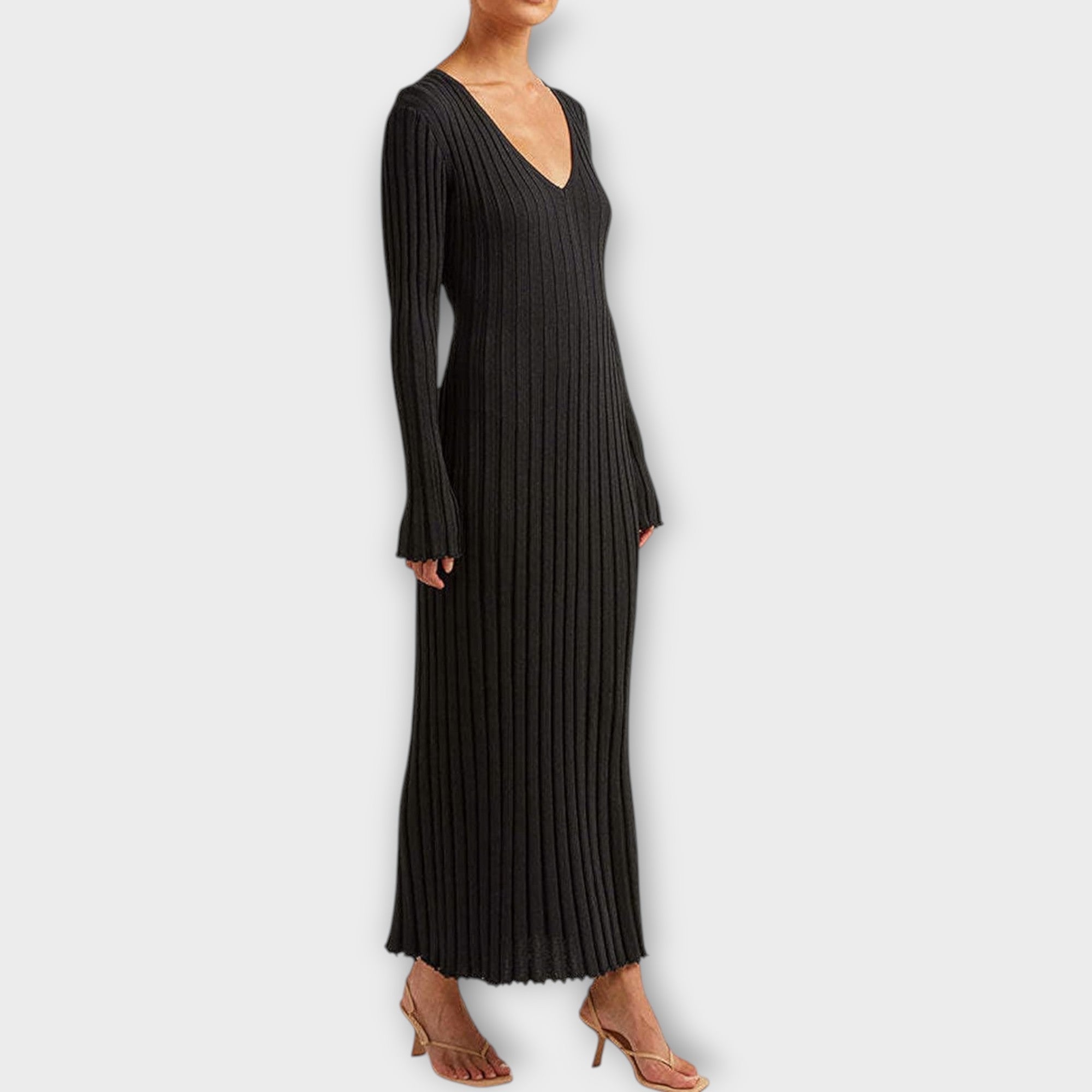 Ribbed Knit Flare Maxi Dress