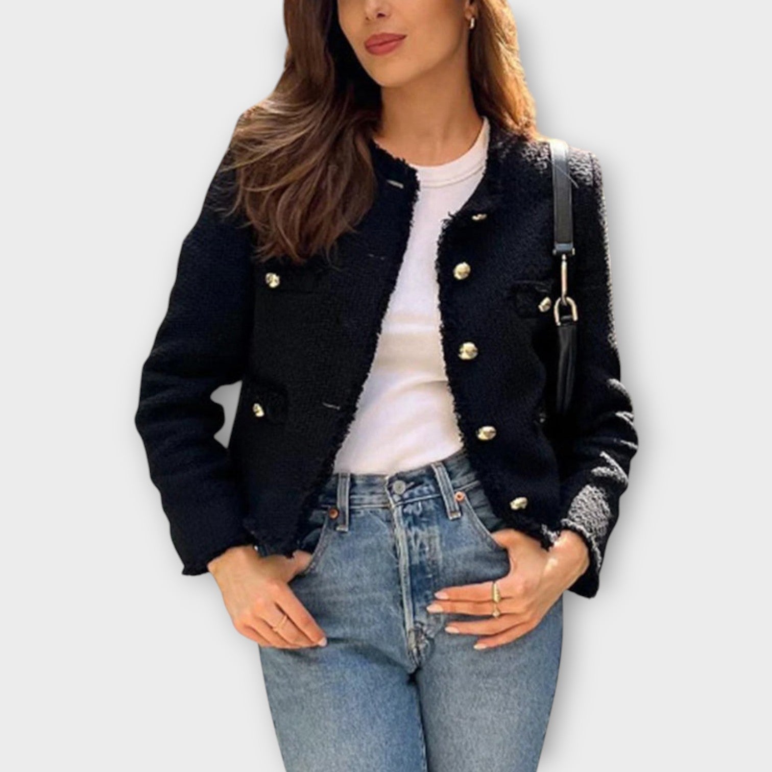 Textured Button-Front Tweed Jacket