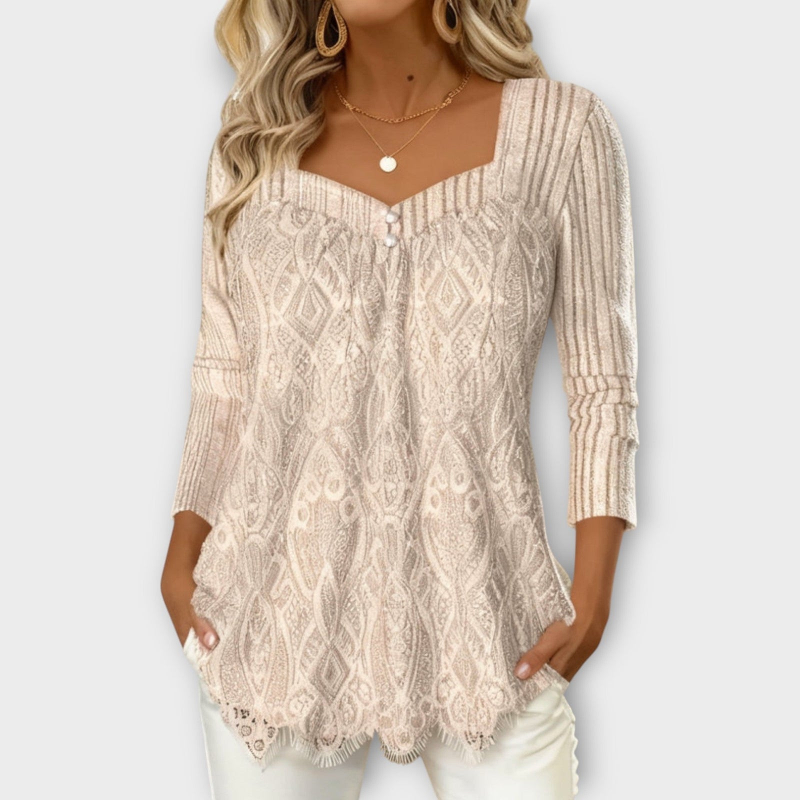 Elegant Lace Knit V-Neck Top