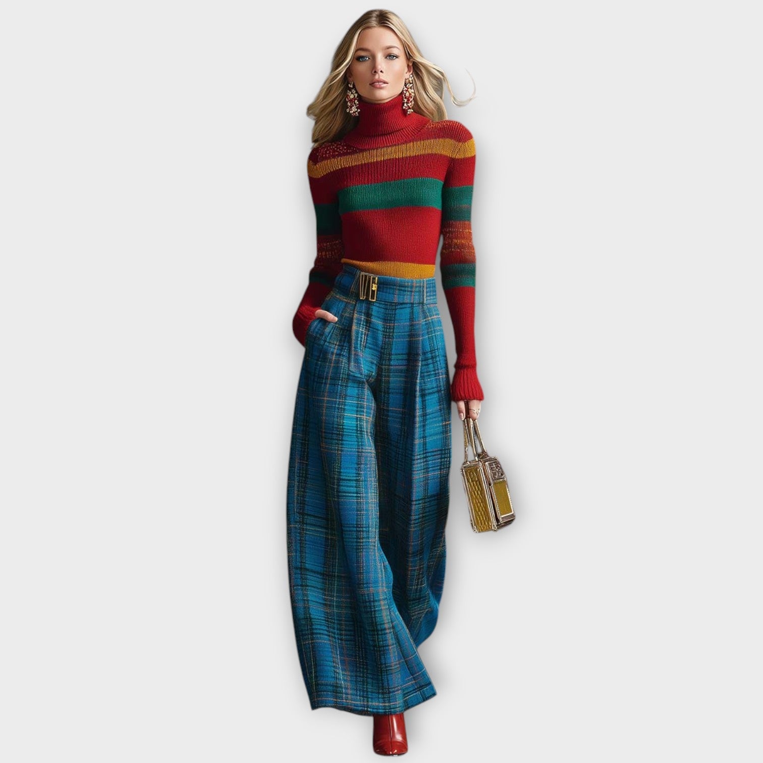 Plaid Wide-Leg Trousers