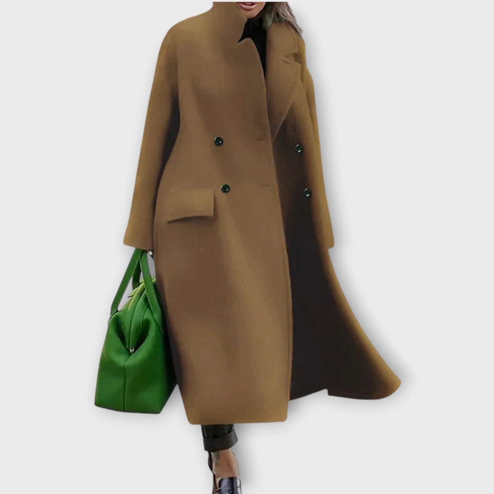 Wool-Blend Double-Breasted Long Coat