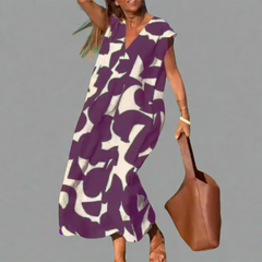 V Dress with Fabric Print