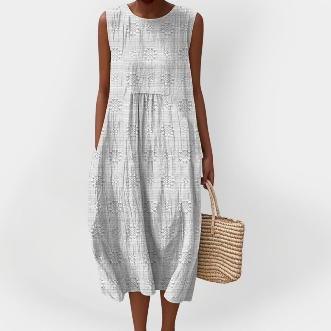 Elegant Sleeveless Cotton Dress with Pockets