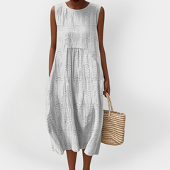 Elegant Sleeveless Cotton Dress with Pockets