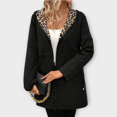 Reversible Hooded Coat with Leopard Print