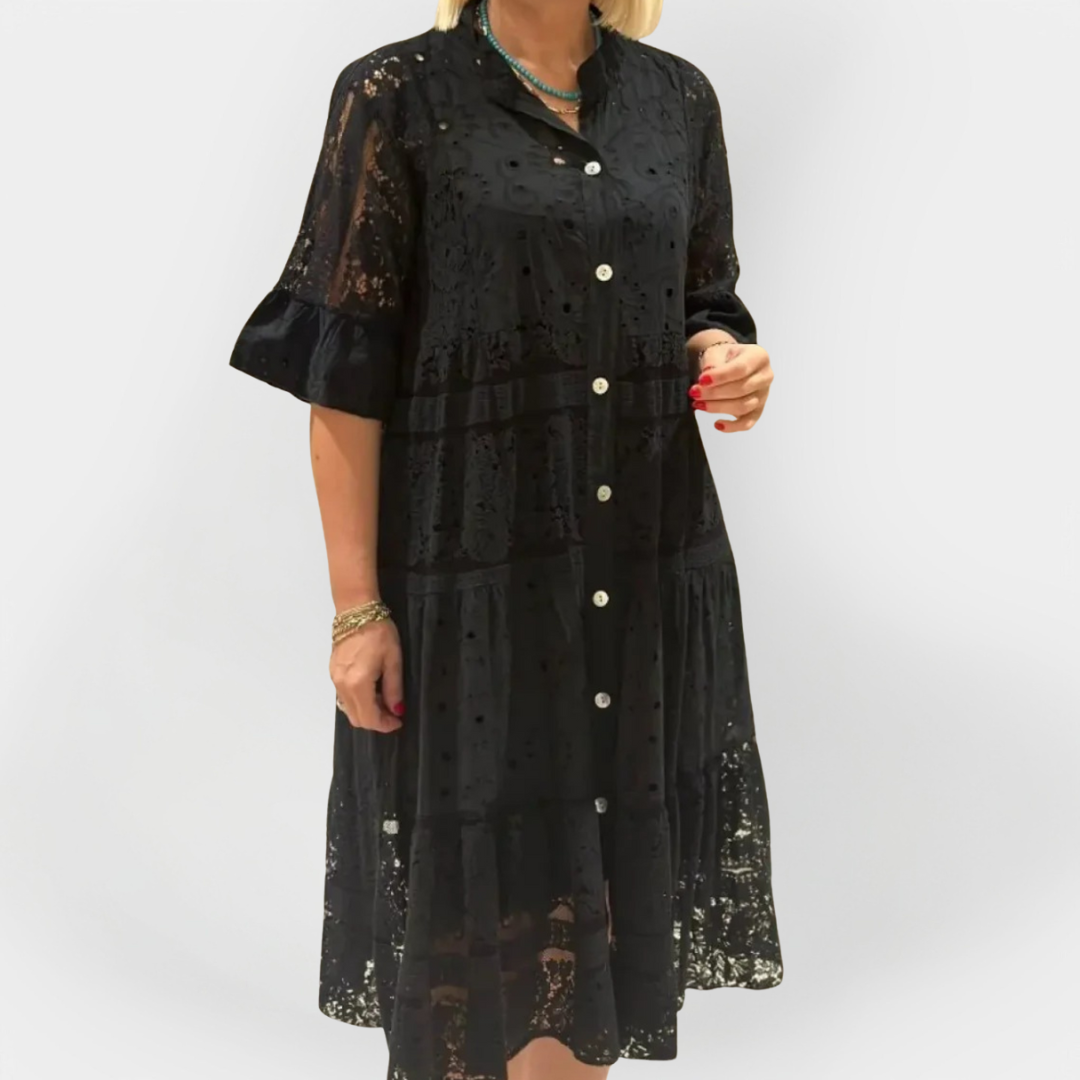 Lace Dress with Sleeves and Front Buttons