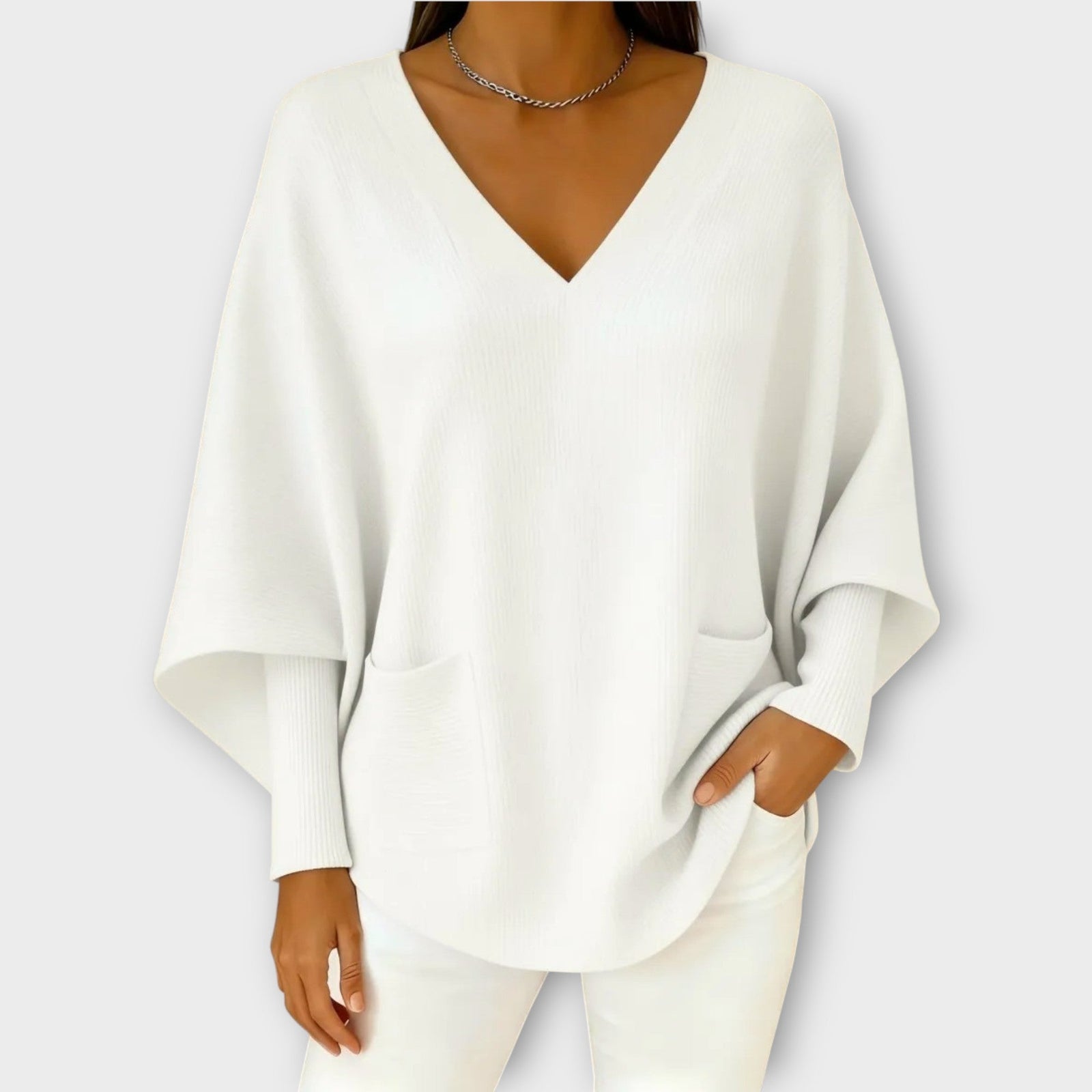 Soft Ribbed V-Neck Relaxed Knit Top