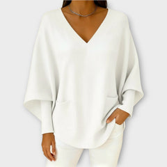 Soft Ribbed V-Neck Relaxed Knit Top