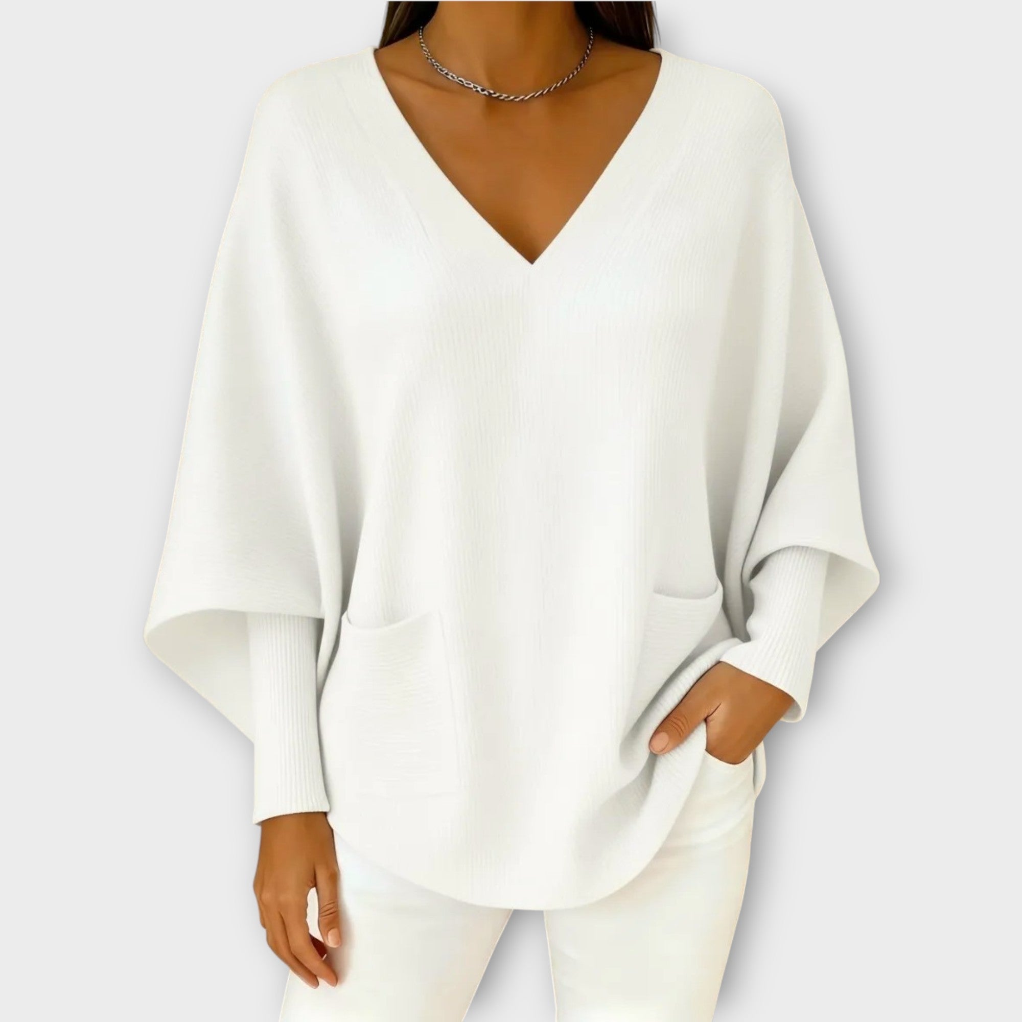 Soft Ribbed V-Neck Relaxed Knit Top