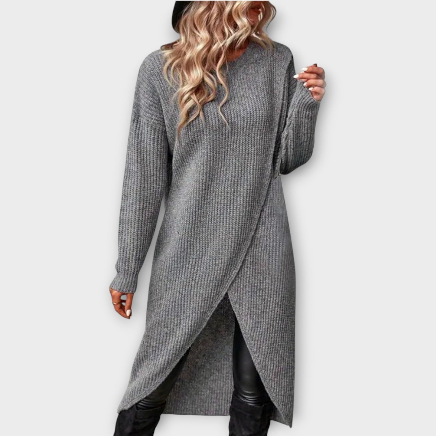 Cozy Knit Overlap Sweater Dress