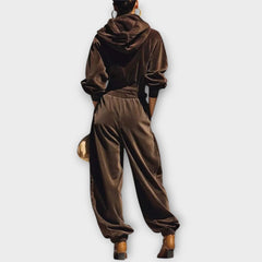 Velvet Draped Top & Wide-Leg Pants Set