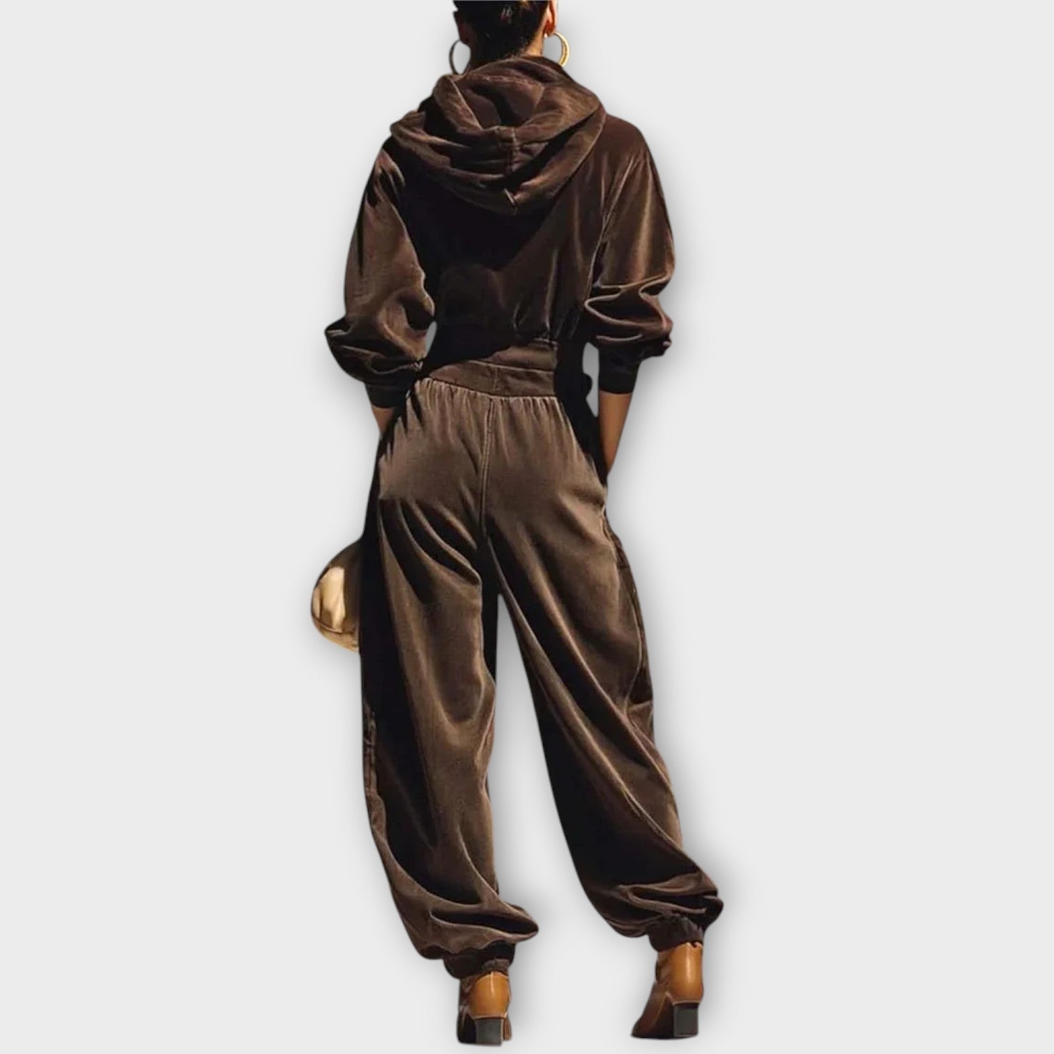 Velvet Draped Top & Wide-Leg Pants Set