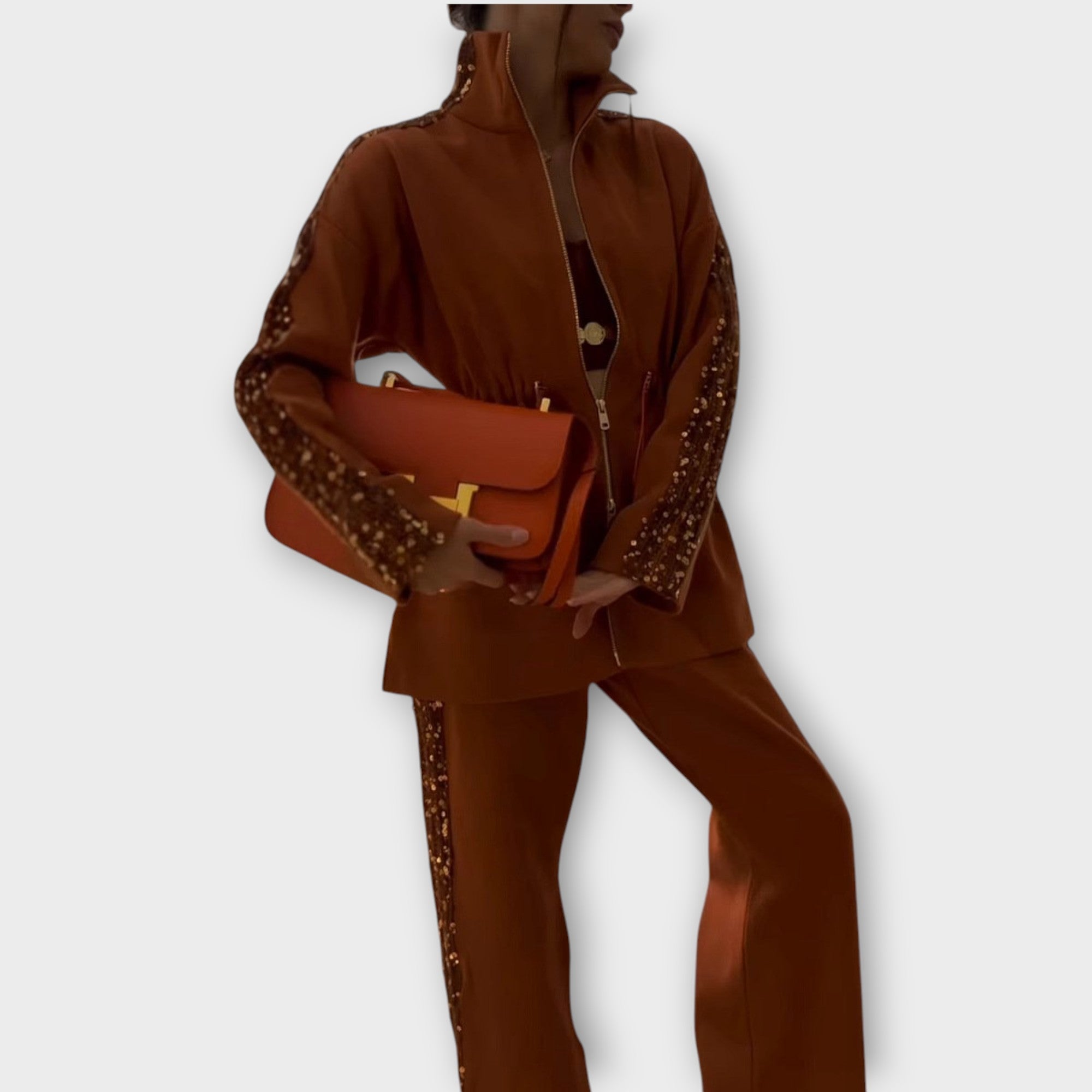 Elegant Sequin-Trim Tailored Set